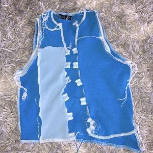 Distressed Blue Front Tie Crop Top